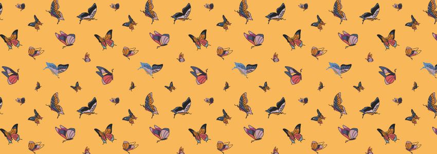 Ilustración digital con pattern de mariposas amarillo
