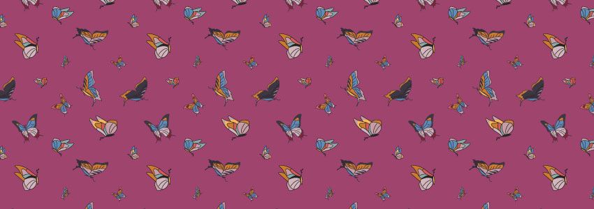 Ilustración digital con pattern de mariposas morado