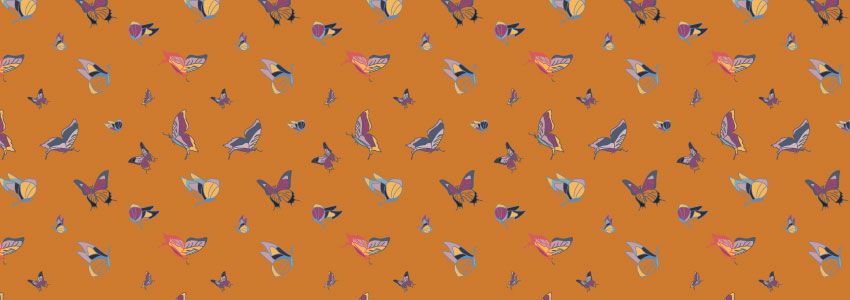 Ilustración digital con pattern de mariposas naranja