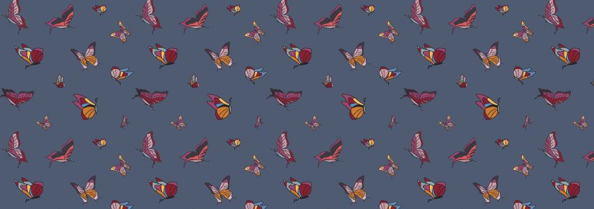 Ilustración digital con pattern de mariposas navy