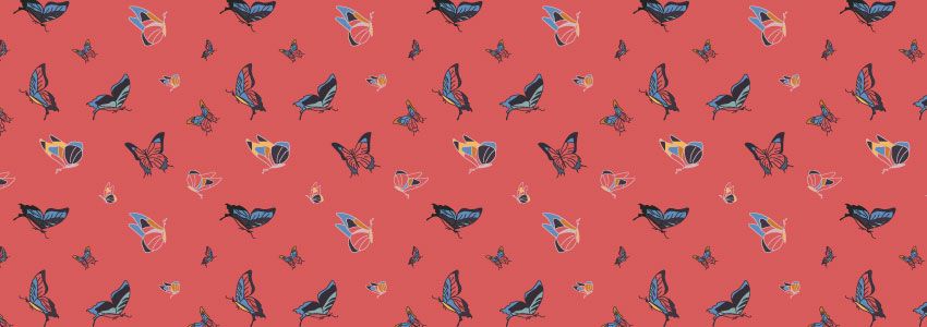 Ilustración digital con pattern de mariposas rojo