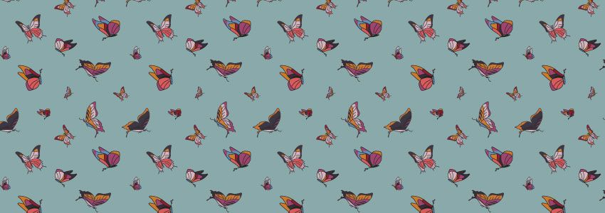 Ilustración digital con pattern de mariposas turquesa