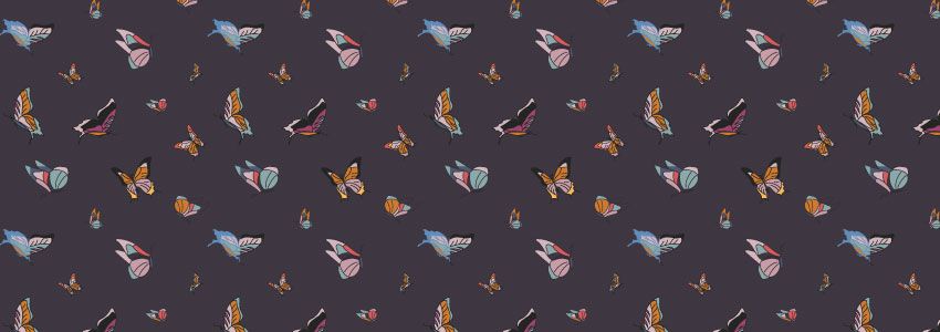 Ilustración digital con pattern de mariposas violeta