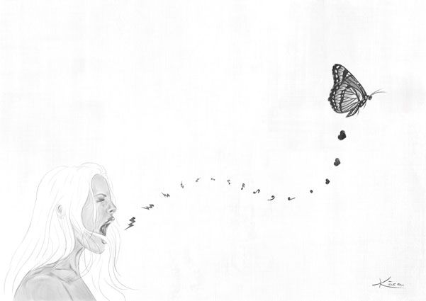 Ilustración digital de chica con mariposa - El grito