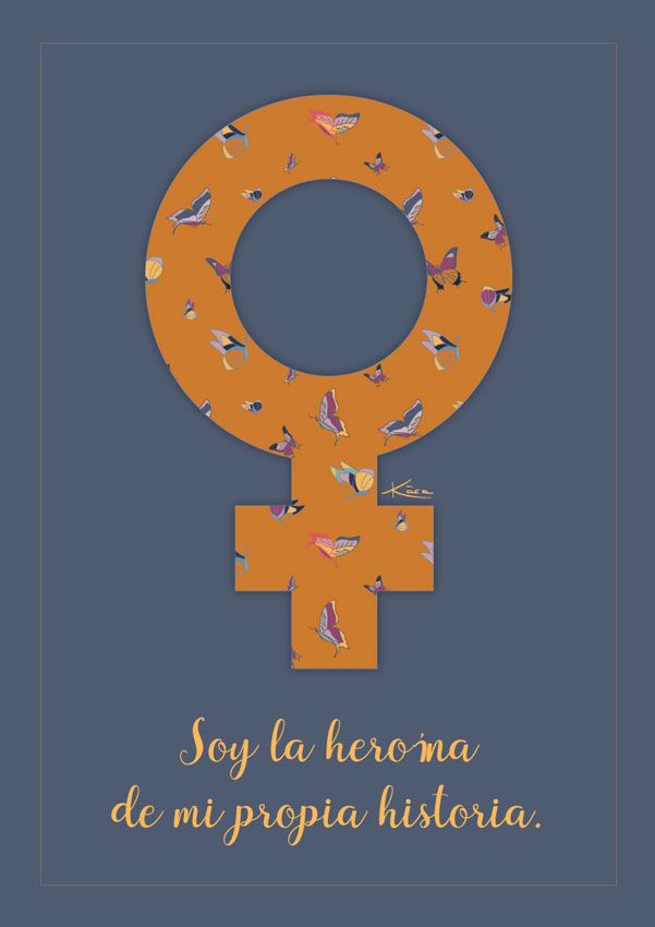 ilustración con el símbolo feminista naranja