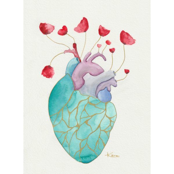Acuarela de corazón con flores - Kintsugi