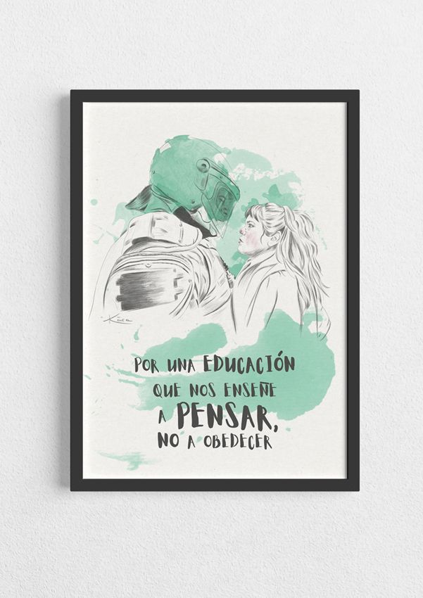 Cartel feminista con frase reivindicativa " Por una educación que nos enseñe a pensar"